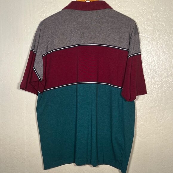 John Henry Sport Men  XL Polo Shirt Colorblock Casual Red Gray Teal Short Sleeve - Picture 2 of 14